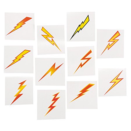 Lightning Bolt Tattoos (72 Pack) Easy to Apply and Remove. Non-toxic.