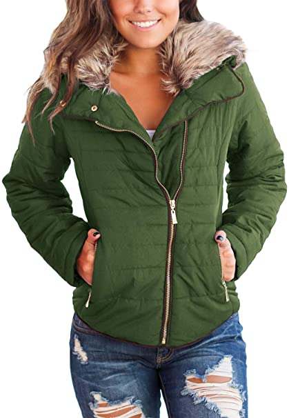 Dokotoo Womens Winter Fashion Zip Up Quilted Jacket Coat Outerwear (S-XXL,No Hooded)