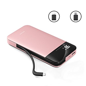 Solove 20000mAh Power Banks Portable Charger Built-in Cable Lightning Adapter Dual Output External Battery Pack with LED Display for iPhone, Android Phones,Different Electronic Devices (Rose Golden)