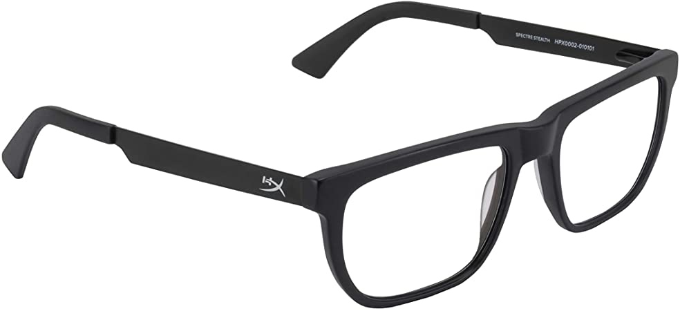 HyperX Spectre Stealth - Gaming Eyewear, Blue Light Blocking Glasses, UV Protection, Acetate Frame, Stainless Steel Temples, Crystal Clear Lenses, Microfiber Bag, Hard Case – Square Medium/Large Black