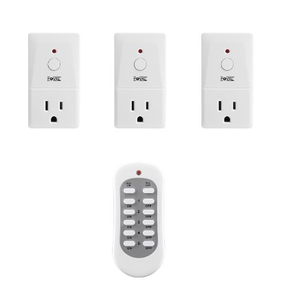 Remote Light Switch, Foval Wireless Remote Control Electrical Outlet Switch Plug for Light Power On Off and Household Home Automation (Small Size, White, 3Rx-1Tx) (Including two batteries)