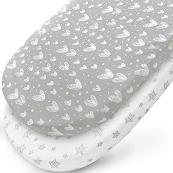 Biloban Bassinet Sheets Fitted for Rectangle, Hourglass, Oval,2 Pack, Grey Print