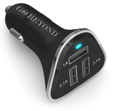 Go Beyond TM 3 Smart USB Ports 52A 30W Universal High Speed Car Charger - Charging 3 Devices at Full Speed With Smart Sharing IC Intelligent Black Silver