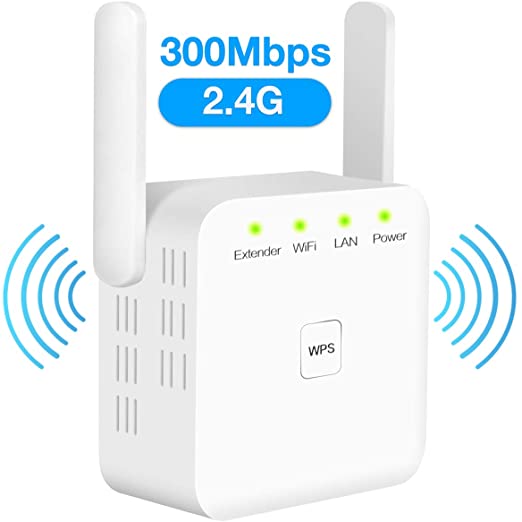 [Upgraded 2020] WiFi Range Extender, 300Mbps Wireless Signal Repeater Booster, WPS&One-Click Setting, 2 Advanced Antennas 360° Full Coverage, Extend WiFi Signal to Smart Home & Alexa Devices