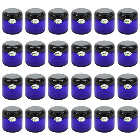 24 x 2oz New & Empty DIY Cobalt Blue Jars with Black Dome Liner Lids by COTU (R) ( Suitable for Storing Salve, Cream, Diy Beauty, Essential Oils, Lotion, Apothecary, Body Butter & Sugar Scrub)