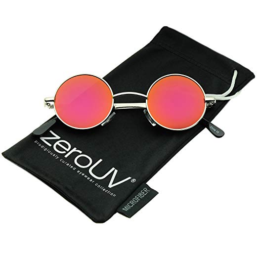 Small Retro Lennon Style Colored Mirror Lens Round Metal Sunglasses 41mm