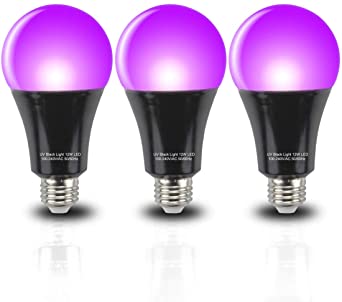 UV Bulb 12W A19 E26, GLW LED UV Black Lights Bulb 3 Pack, for Body Paint, Club, Blacklight Party Supplies, Neon Glow, Glow in The Dark, Birthdays, Curing, DJ