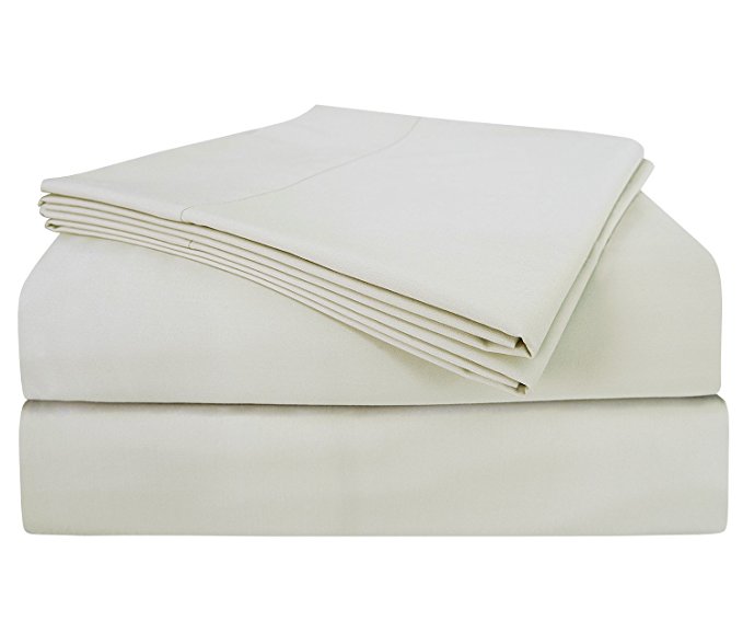 PHF Bamboo Sheets Set 60% Bamboo Viscose 40% Cotton 300T Deep Pocket 4 Piece Queen Size Cream