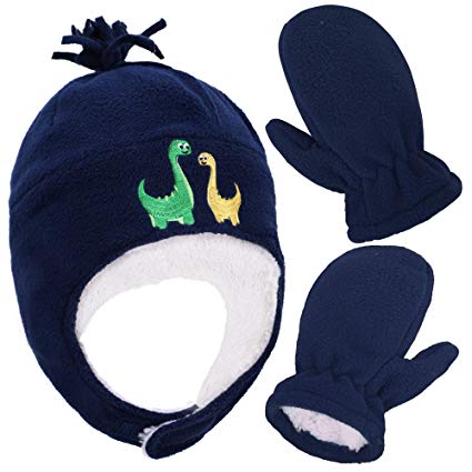 SimpliKids Kids and Toddlers' Sherpa Lined Embroidered Fleece Hat and Mitten Set