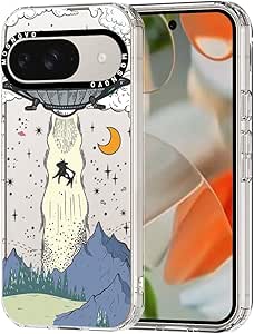 MOSNOVO Case for Google Pixel 9 & Pixel 9 Pro, [Buffertech 6.6ft Military-Grade Drop Protection] [Anti Peel Off Tech] Clear TPU Bumper Phone Case Cover Design - UFO