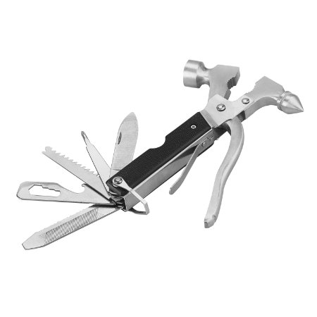 HornTide 15-in-1 Multi-function Safety Hammer Pliers Sawblade Screwdriver Knife Opener Folding Tools Set Stainless Steel for Emergency Escape and More