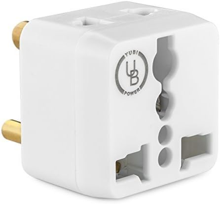 Yubi Power 2 in 1 India Travel Adapter with 2 Universal Outlets - Built in Surge Protector - White Type D Plug Adapter for India, Nepal, Pakistan, Bangladesh, International Power Adapter