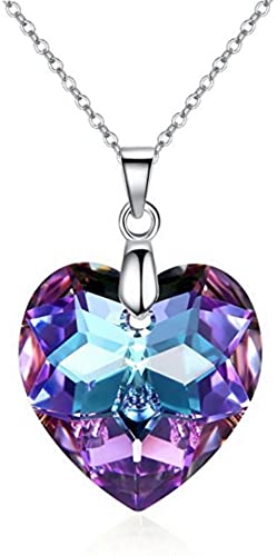 Crystalline Azuria Pendant Necklace for Women - Purple Heart Necklaces for Women with Crystals from Swarovski - 18K Gold Plated Fashion Women's Jewelry - 40cm Long Necklace - Cute Present for Girls