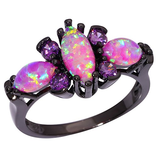 CiNily Pink Fire Opal Women Jewelry Gemstone Black Gold Plated Ring Size 5-11