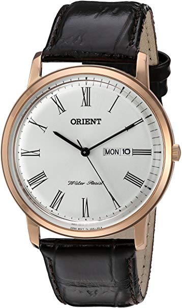 Orient Men's 'Capital Version 2' Quartz Stainless Steel and Leather Dress Watch, Color:Brown (Model: FUG1R007W9)