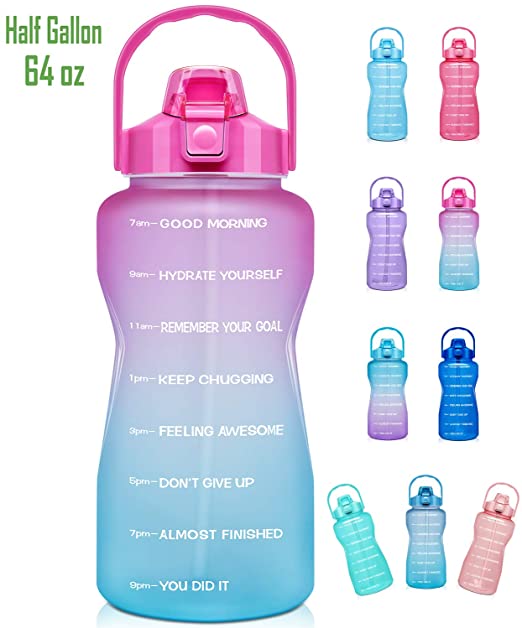 Venture Pal Large Half Gallon/64oz Motivational Water Bottle with Time Marker & Straw,Leakproof Tritan BPA Free Water Jug,Ensure You Drink Enough Water Daily for Fitness,Gym and Outdoor Sports