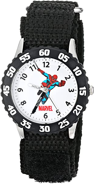 Marvel Kids' W000106 "Time Teacher" Stainless Steel Watch with Black Nylon Band