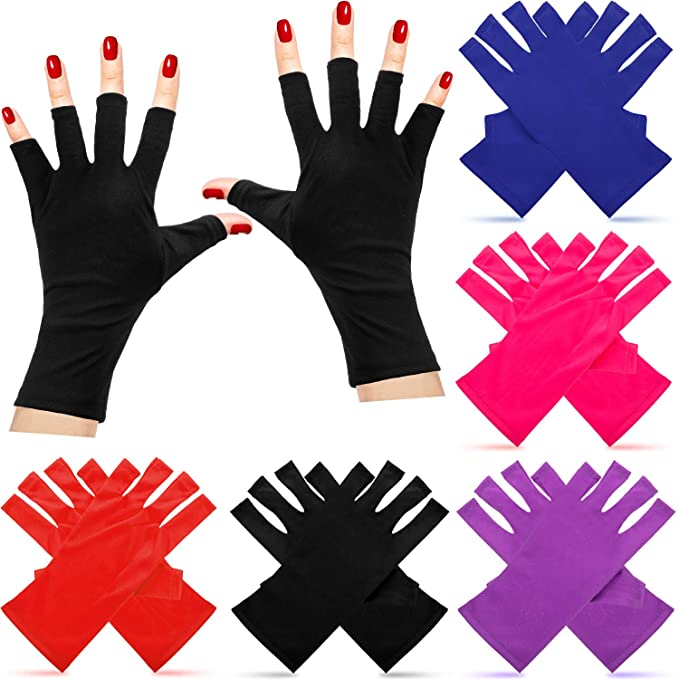 5 Pairs Nail Gloves UV Shield Glove Gel Manicures Fingerless Anti UV Gloves Protect Hand from UV LED Light Lamps Gel Polish Drying Nail Art Mittens (Black, Red, Rose Red, Royal Blue, Purple)