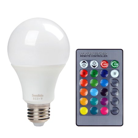 Sendida RGB LED Light Bulb - Color Changing with Remote Control, 4 Modes and Dimmable E27 10W RGB W Light Bulb