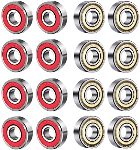 BESTZY 20Pcs 608ZZ Skating Deep Groove Ball Bearings 608RS Skateboard Bearings Double Shielded Silver and Blue