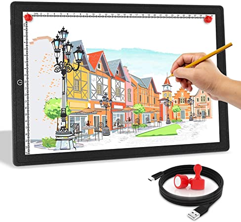 A4 LED Light Box,Golspark Ultra-Thin Portable Light Pad with Touch Dimmable Brightness Artcraft Tracing Light Table,USB Powered Light Board Kit for Students,Artists Drawing(Black)
