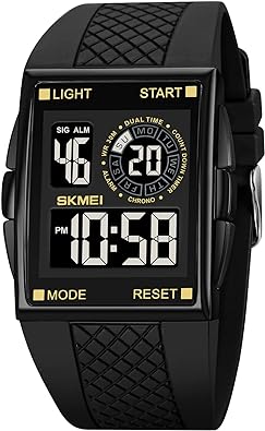 CakCity Mens Women Digital Sport Watch Glass Screen Large Face Alloy Shell Square Watches Waterproof Casual Stopwatch Alarm Simple Watch