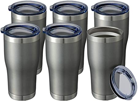 20 oz 6 Packs Wholesale in Bulk Insulated Stainless Steel Tumblers Reusable Coffee Travel Mugs with Lid Hot n Iced Cups, Double Wall Blank Vacuum Metal Thermal Women Men (Half A Dozen, Cold Grey)