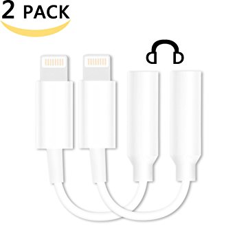 [2-PACK]Lightning Adapter3.5 mm Headphone Jack Adapter Cable Interface Headphone Connector/Converter for iPhone 7/7 Plus/6S/6 Plus[White][Not suitable for iPhone8 / x]