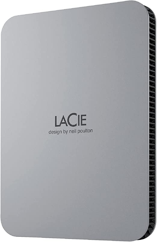 LaCie Mobile Drive 4TB External Hard Drive Portable HDD - Moon Silver, USB-C 3.2, for PC and Mac, Post-Consumer Recycled, with Adobe All Apps Plan and Rescue Services (STLP4000400)