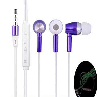 Pashion Fluorescent 3.5mm Glow-in-the-Dark Headphone Headset Earphone Earbuds for iPhone, Samsung, Android and any Other 3.5mm Audio Jack Device(Purple)