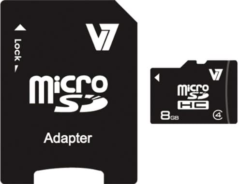 V7 8GB MicroSDHC Class 4 Flash Memory Card with SD Adapter (VAMSDH8GCL4R-1N)