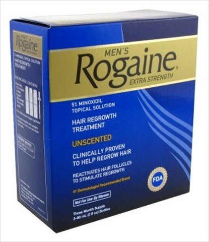 Rogaine Mens Regrowth X-Strength 5 Percent Unscented 3-60ml 2fl oz bottles