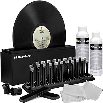 Knox Vinyl Record Cleaner Spin Kit - Washer Basin, Air Drying Rack, Cleaning Fluid, Brushes and Rollers Dryer and Microfiber Cloths - Washes and Dries 7", 10" and 12" Discs