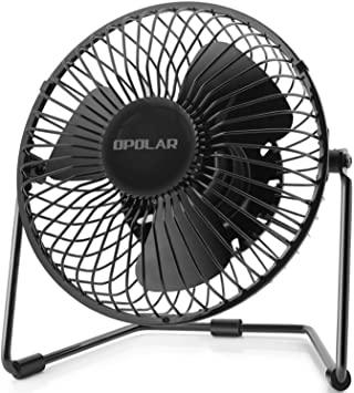 OPOLAR 5-inch USB Desk Fan Portable Mini Personal Fan with Two Speed-Settings Super Quiet Metal Design 360° up and Down Perfect for Home Office