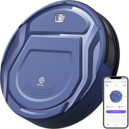 OKP K2 Robot Vacuums, 1800Pa Strong Suction, 100Mins Run time, Works with Alexa/APP/WiFi, Self-Charging, Slim, Quiet Robotic Vacuum Cleaner, Ideal for Pet Hair, Hard Wood Floor and Low Pile Carpets