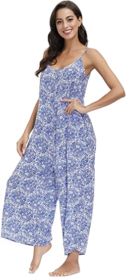 BUENOS NINOS Women's V Neck Floral Maxi Dress Boho Printed Adjustable Spaghetti Strap Ethnic Beach Long Dress with Pockets