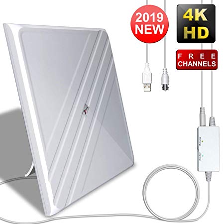 [2019 Upgraded] Amplified HD Digital TV Antenna - Best 120 Miles Range Indoor Antenna TV Digital HD Amplifier Signal Booster, Support All TV's 4K/VHF/UHF/1080P Free Local Channels, 16.4Ft Coax Cable