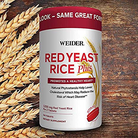 Weider Red Yeast Rice Plus with Phytosterols 1200 mg per 2 Tablets - Larger Size pack of 240 Tablets ICH#I
