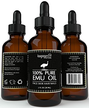 1# Emu Oil Pure 100% From Lagoon Essentials For Hair, Skin, Face, Nails, Wrinkles, Sunburns, Irritations, Scars, Acne, Stretch Marks, Burn Wounds and More. Bottle With Dropper. (1 FL OZ (30 ML))
