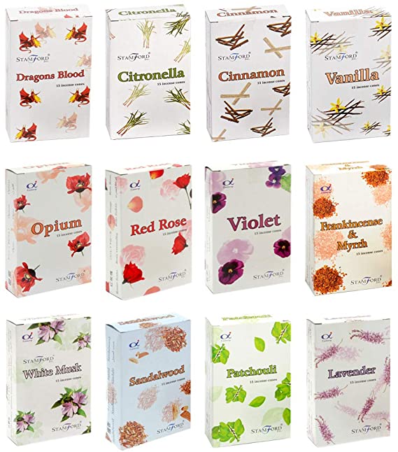Stamford Floral Incese Cones Gift Set B 12 Packs x 15 Cones | Best for Meditation, Yoga, Aromatherapy, Relaxation |