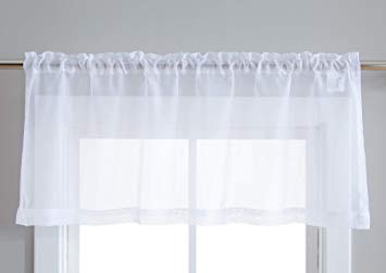 HLC.ME White Valance Sheer Voile Window Curtain Panels for Kitchen, Bedroom, Small Windows and Bathroom, (50 x 18 inch Long, Set of 2)