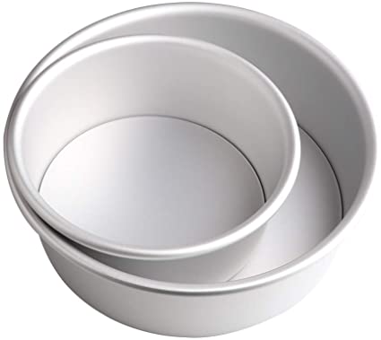 Umootek 2 Pcs Aluminum Round Cake Pan with Removable Bottom 8-Inch and 6-inch