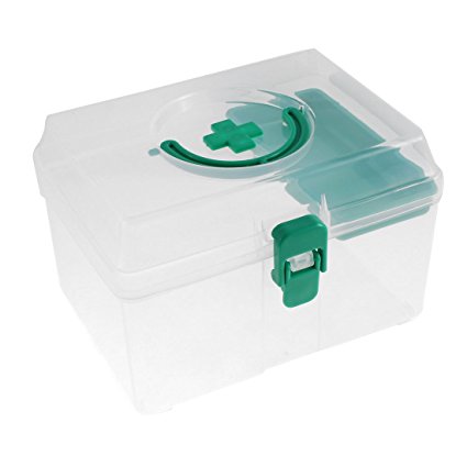 sourcingmap Plastic Medicine Pill Storage First Aid Case Box Container Green Clear