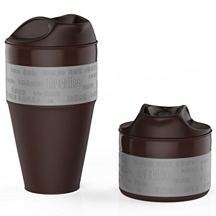Jerrybox Travel Coffee Mug, BPA Free Silicone Water Bottle, Reusable 12oz Compact Tea Cup (Grey)