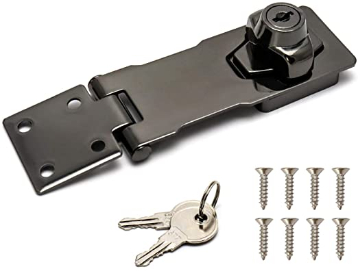 QWORK 4 Inch Keyed Hasp Locks, Twist Knob Keyed Locking Latch Safety Lock for Small Doors, Cabinets and More