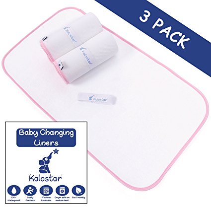 Waterproof Baby Changing Pad Liners Washable Dryer Safe Portable Extra Large 3 Pack Kalostar (Pink)