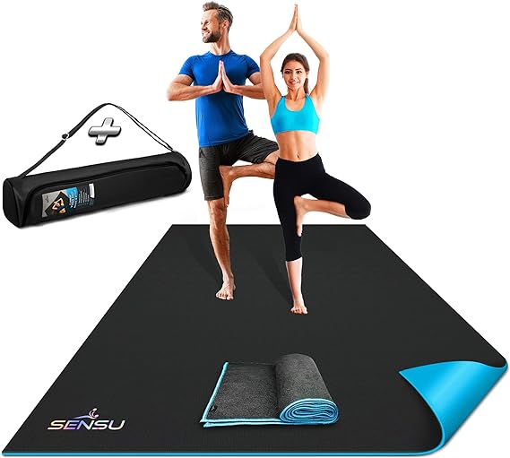 Sensu Large Yoga Mat - 7’ x 5’ x 9mm Extra Thick Exercise Mat for Yoga, Pilates, Stretching, Cardio Home Gym Floor, Non- Slip Anti Tear Eco-Friendly Workout Mat - Use Without Shoes