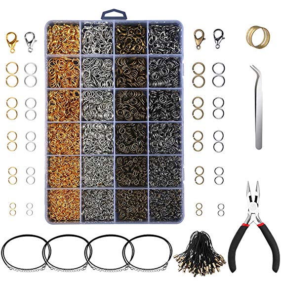 Yblntek 3143Pcs Jewelry Findings Jewelry Making Starter Kit with Open Jump Rings, Lobster Clasps, Jewelry Pliers, Black Waxed Necklace Cord for Jewelry Making Supplies and Necklace Repair