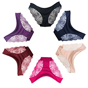 LESSIE Ladies Seamless Underwear Sexy Lace Breathable Hipster Panties 6 Pack