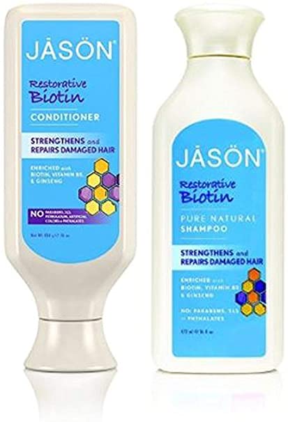 JASON All Natural Organic Biotin Shampoo and Conditioner For Hair Growth and Stopping Hair Loss 16 fl. oz. each, Packaging may vary